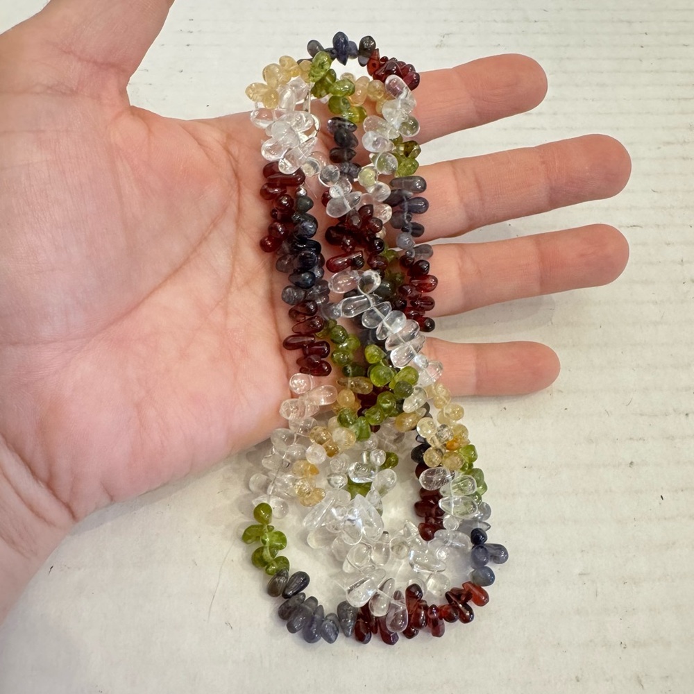 Natural Multi Gemstone Tear Drops Briolette Beaded Necklace 6-10 MM 38 Inch - Picture 5 of 16